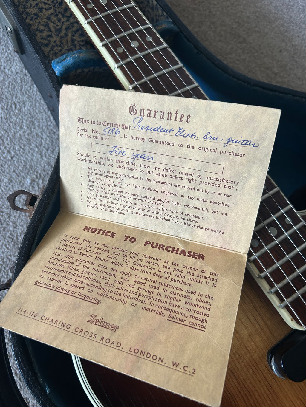 Hofner President 1959 Sunburst w Original case and Guarantee from Selmer