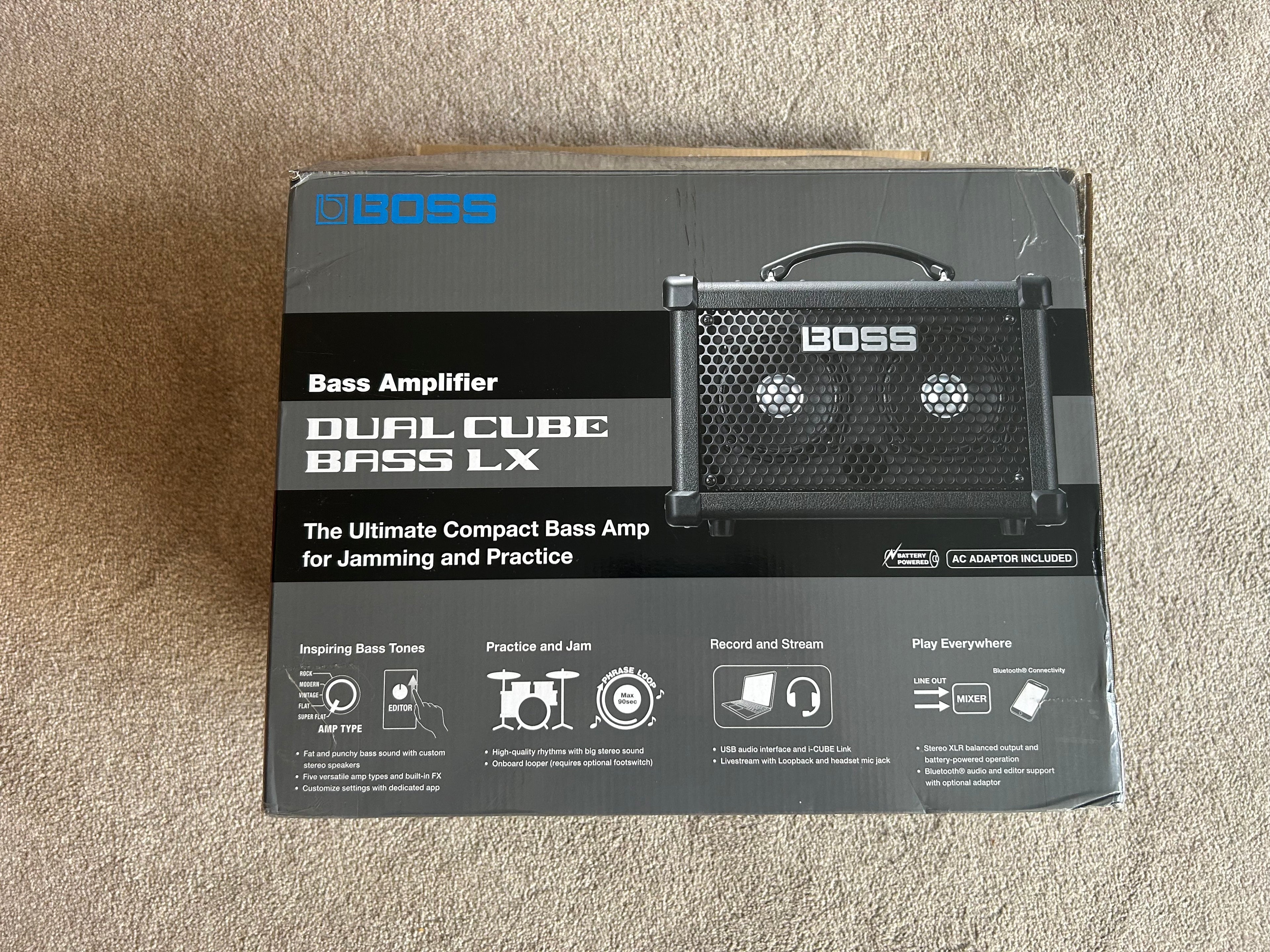 Boss Dual Cube Bass LX 10-Watt 2x5" Stereo Digital Modeling Bass Combo Black